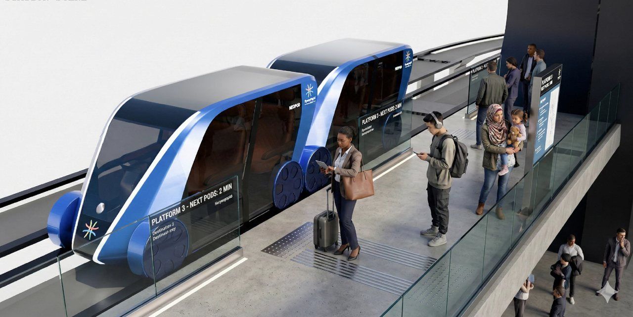 Passengers waiting at a FlywayRapid station as Neopods arrive